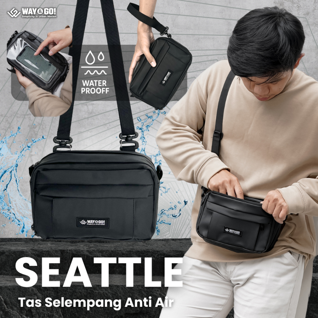 Way&Go Seattle Tas Pria 2in1 – Slempang & Jinjing Waterproof | Kecil Tapi Muat Banyak Tahan Air
