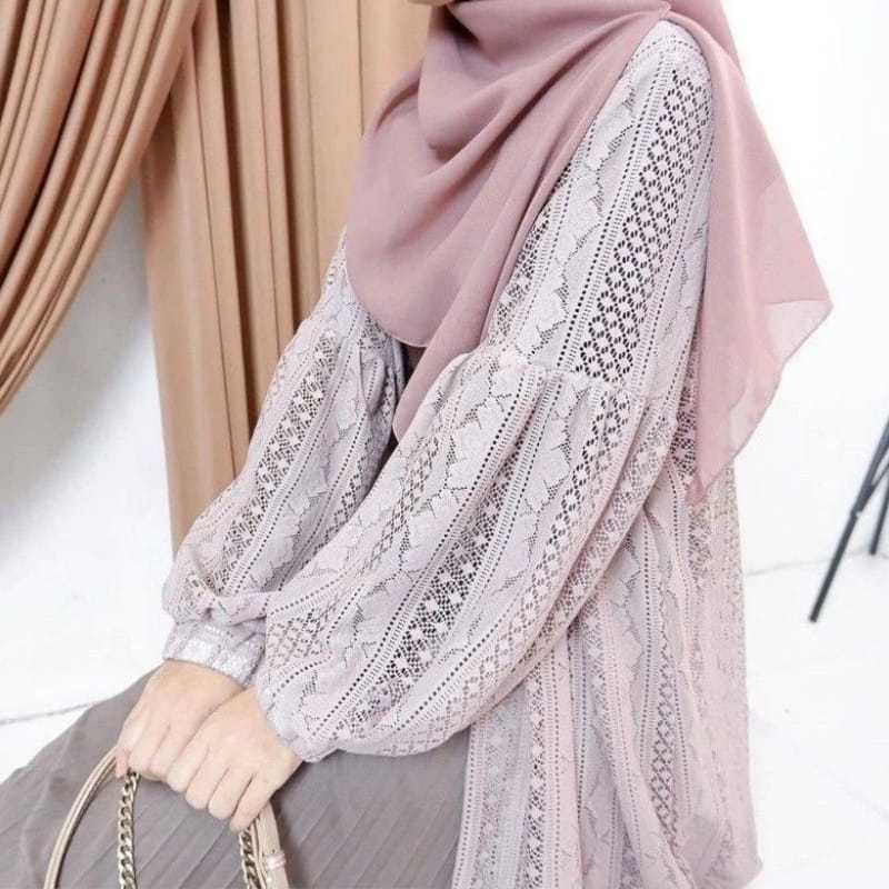 Outer Long cardigan brukat kekinian/ outer lengan balon / baju kondangan