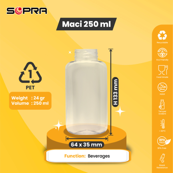 Botol Kemasan Plastik PET SOPRA Maci 250 ml