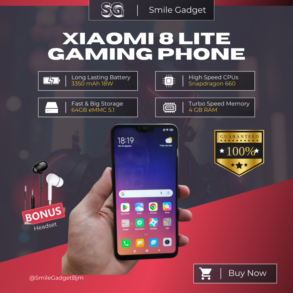 Hp Xiaomi Mi 8 Lite Snapdragon 660 Ram 4GB Internal 64GB Hp Second Hp Bekas