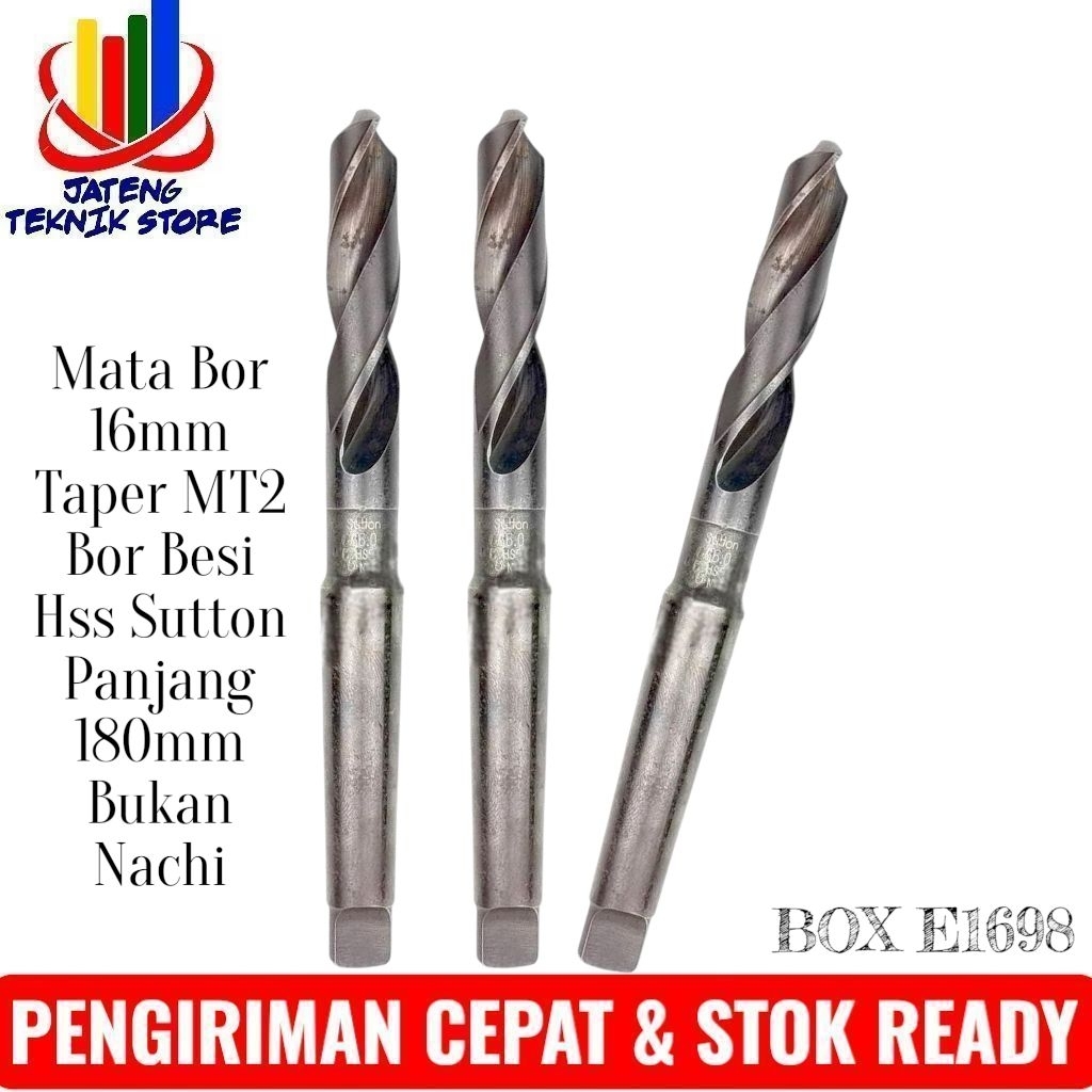 Mata Bor 16mm Taper MT2 Bor Besi Hss Sutton Panjang 180mm Bukan Nachi