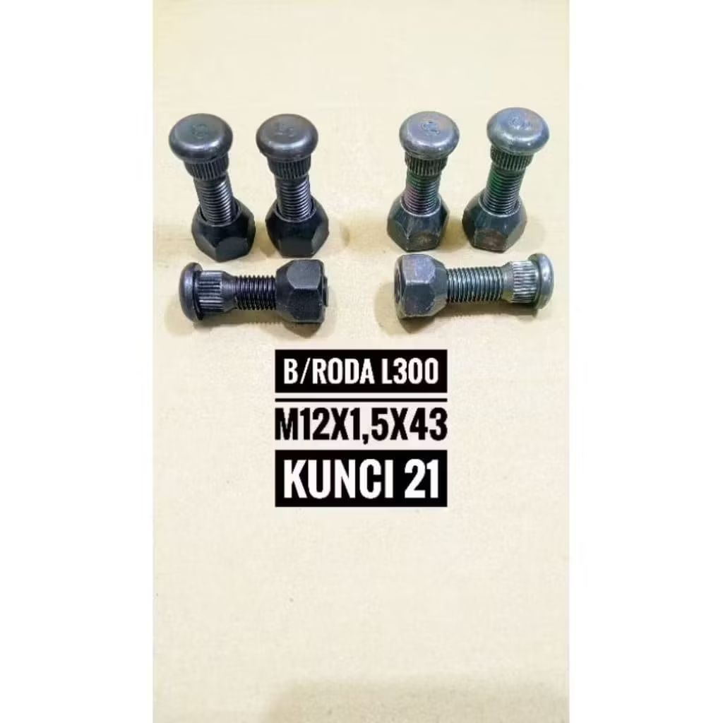 baut roda mobil L300 hitam dan hijau 12x1,5x43 kunci 21 paket (50set)