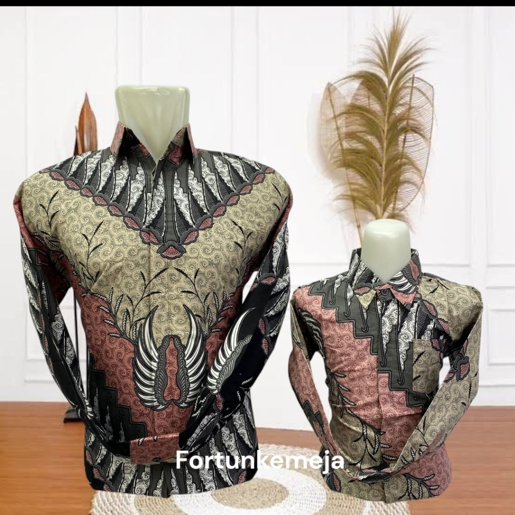 Batik couple ayah anak_kemeja batik couple_batik sof pink kombinasi lengan panjang_batik seragam aya