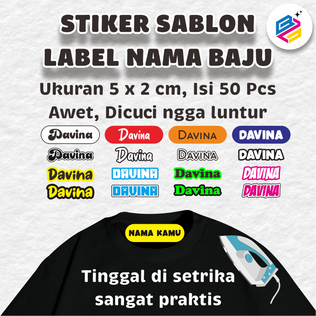 

LABEL NAMA BAJU SETRIKA ISI 50 PCS STIKER NAMA CUSTOM STIKER KAIN SETRIKA - BERLIAN SARANA GRAFIKA