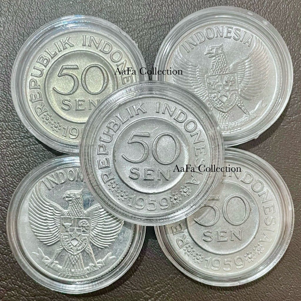 UANG KOIN KUNO 50 SEN GARUDA + KAPSUL PELINDUNG