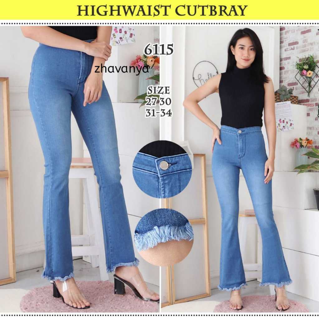 Celana Jeans Highwaist Cutbray Rawis Wanita-Celana Panjang Jeans-Celana Jeans Wanita Cutbray Rawis-C