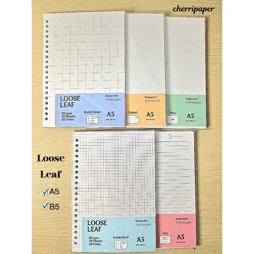 

cherripaper - Loose Leaf Kertas Binder A5 garis polos titik kotak kecil kotak besar