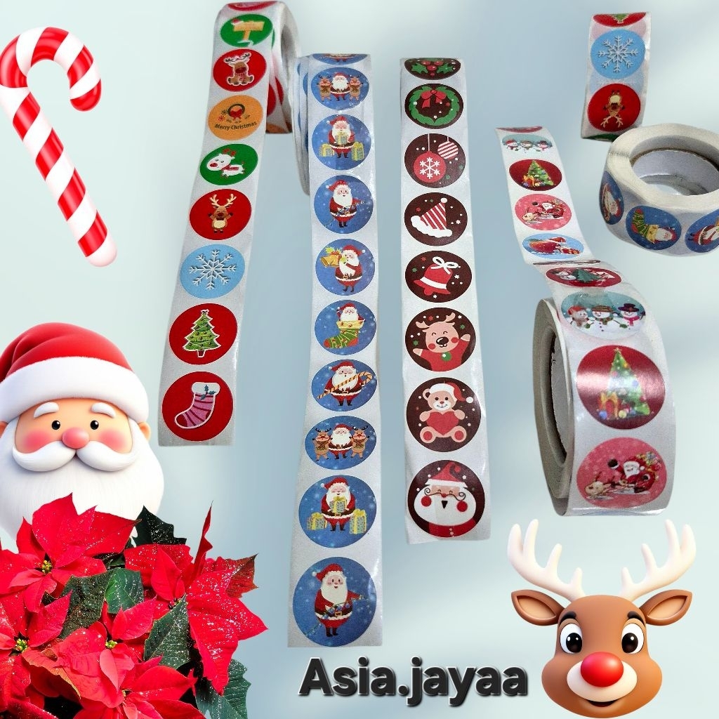 

Stiker Roll Natal isi 500pc / stiker natal roll