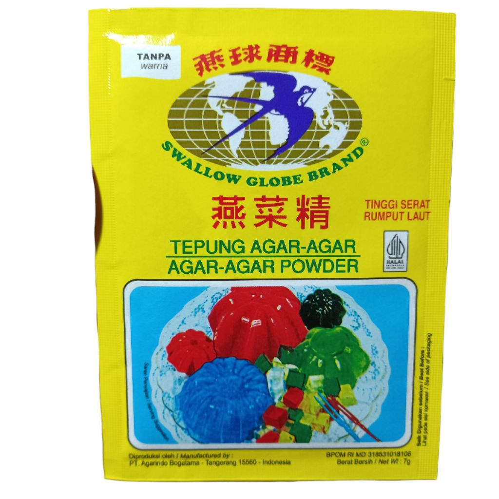 

Agar Agar TANPA WARNA Swallow Globe Brand 7gr