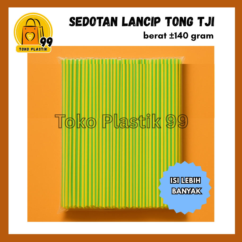 (Berat 140 Gram) Sedotan Plastik Tong Tji Poci ukuran 6mm / Sedotan Tong Tji Lancip / Sedotan Kuning