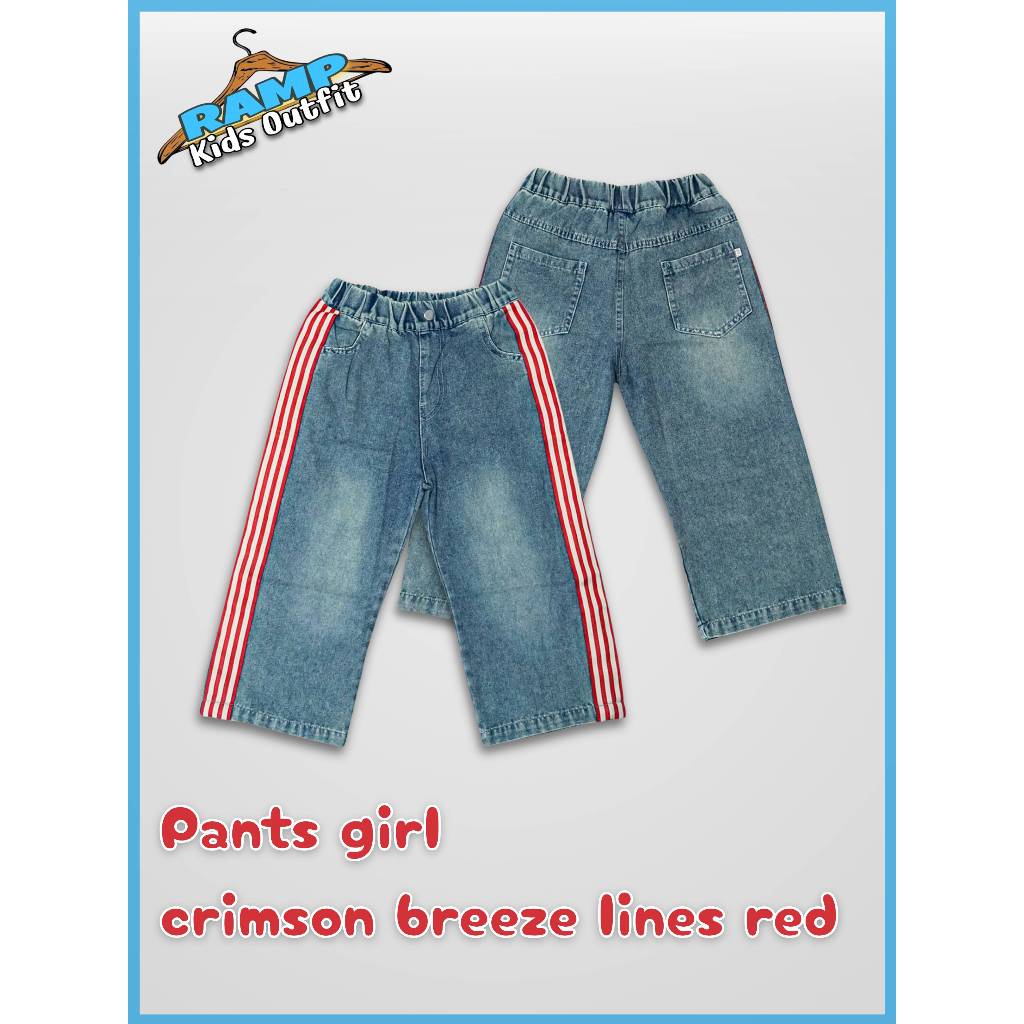 celana jeans anak perempuan | celana jeans anak motif garis | Pants girl crimson breeze lines red Ba