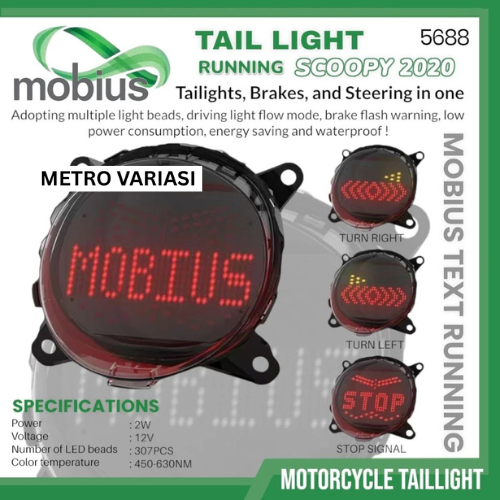 Lampu Stoplamp SCOOPY New 2020 MOBIUS 5688 Model Text Running