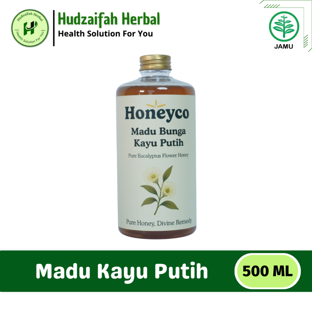HONEYCO - Madu Bunga Kayu Putih 500ml - Madu Asli 100% Tanpa Campuran - Madu Kayu Putih Murni Asli