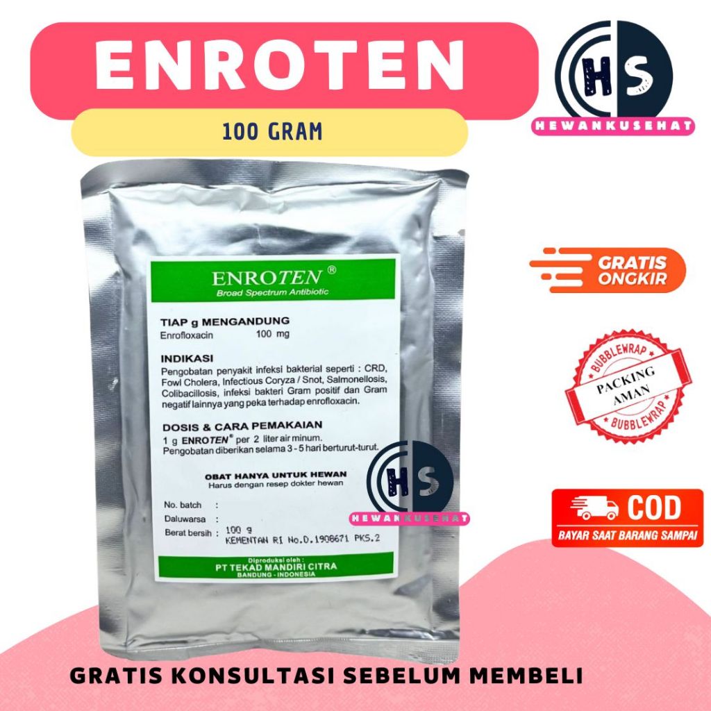ENROTEN 100 gram - Obat Pernafasan Hewan
