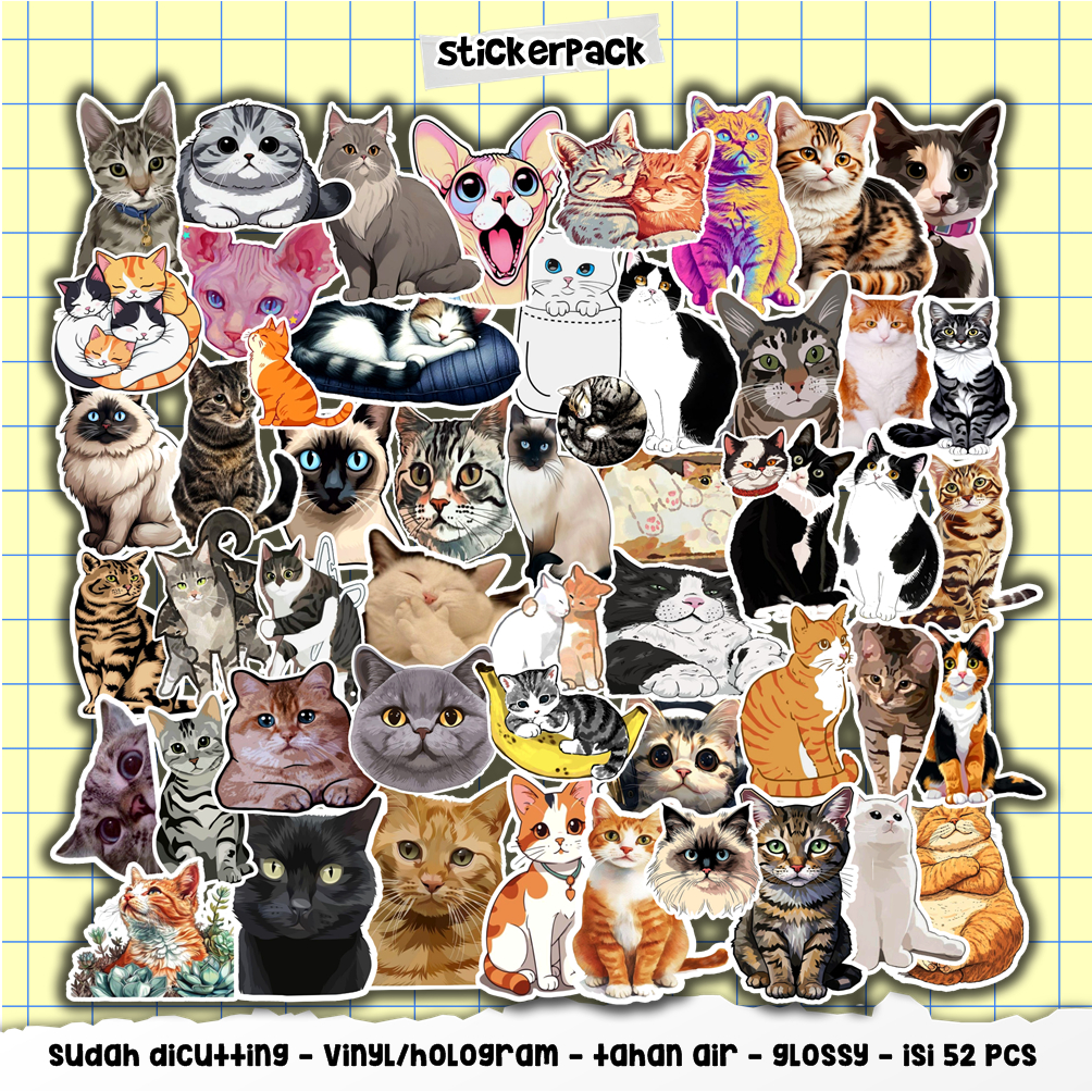 

stickerpack kucing/cat series, isi 52pcs vinyl & hologram tahan air