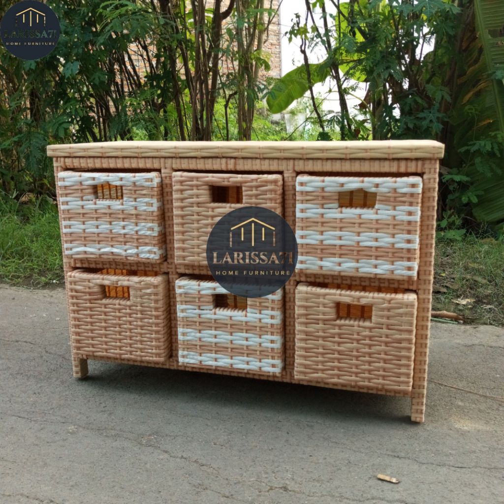 Lemari Rotan Sintetis Lemari Plastik Rak Tv Minimalis 6 Laci