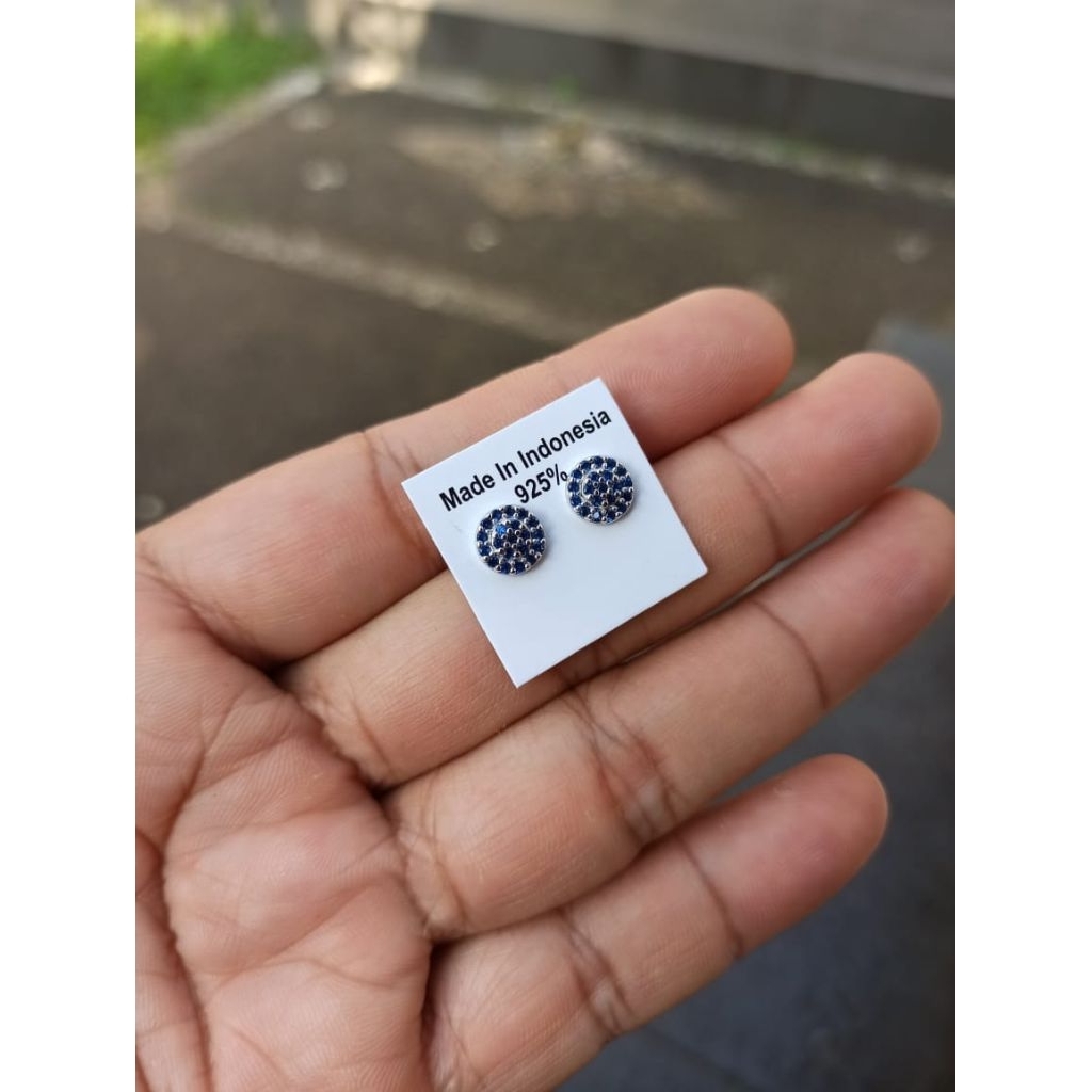 anting stud sapphire perak 925