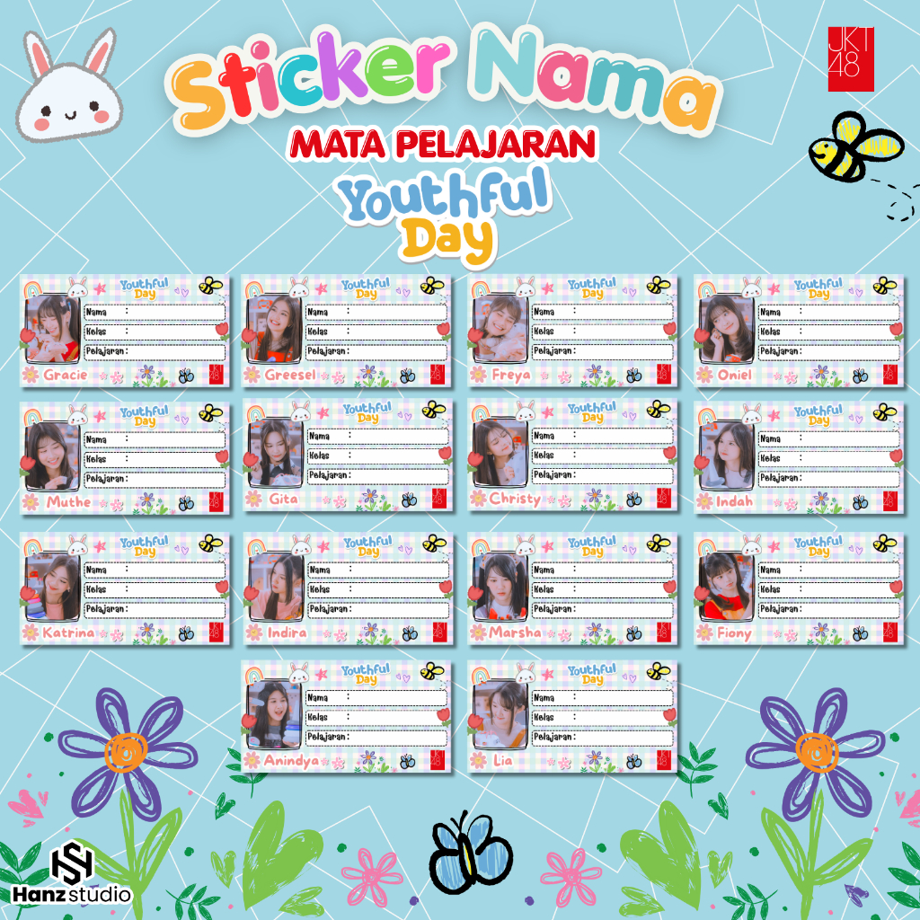 (free sticker) 44 PCS STICKER LABEL NAMA BUKU MEMBER JKT48 / STIKER NAMA BUKU SEKOLAH ANAK / STIKER 