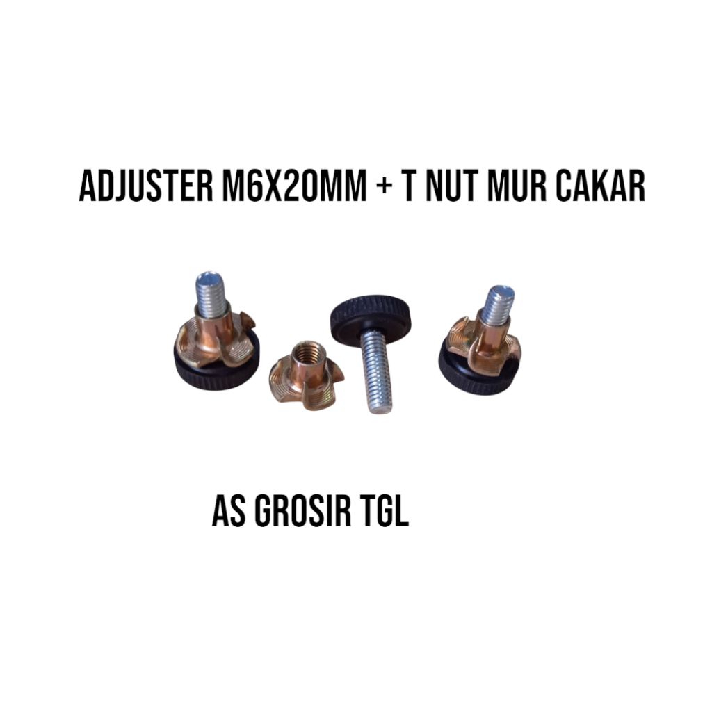 Baud adjuster m6x20mm + T Nut Mur Cakar stabil kaki kursi baud knop kepala plastik
