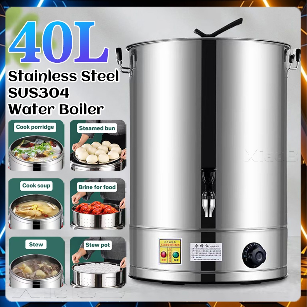 40L SUS304 Stainless Steel Thermos Pemanas Air Elektrik Water Boiler Listrik Besar Teko Panas Wadah 