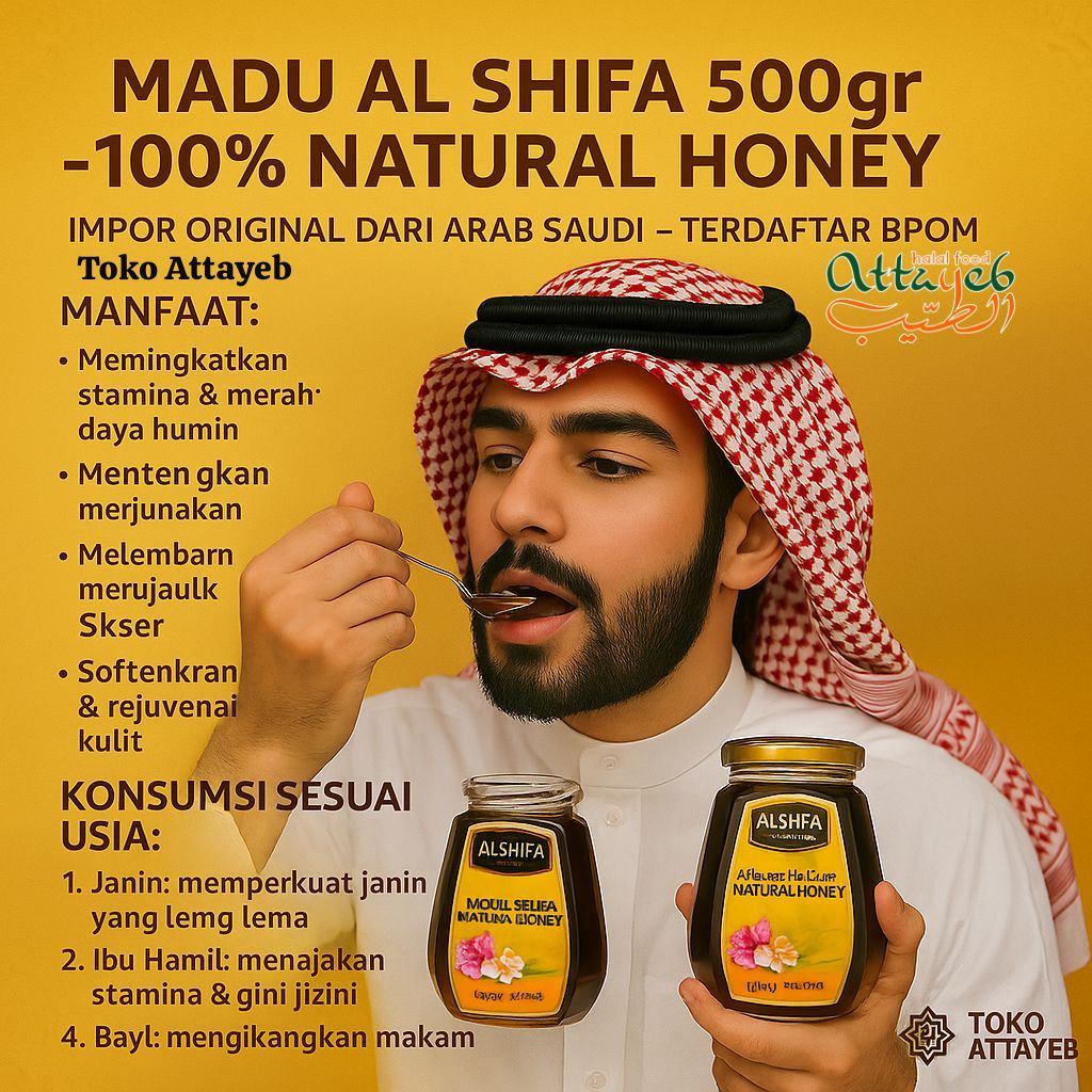 

Madu Al Shifa 500gr Natural Honey Original 100% Impor Arab Saudi (BPOM)