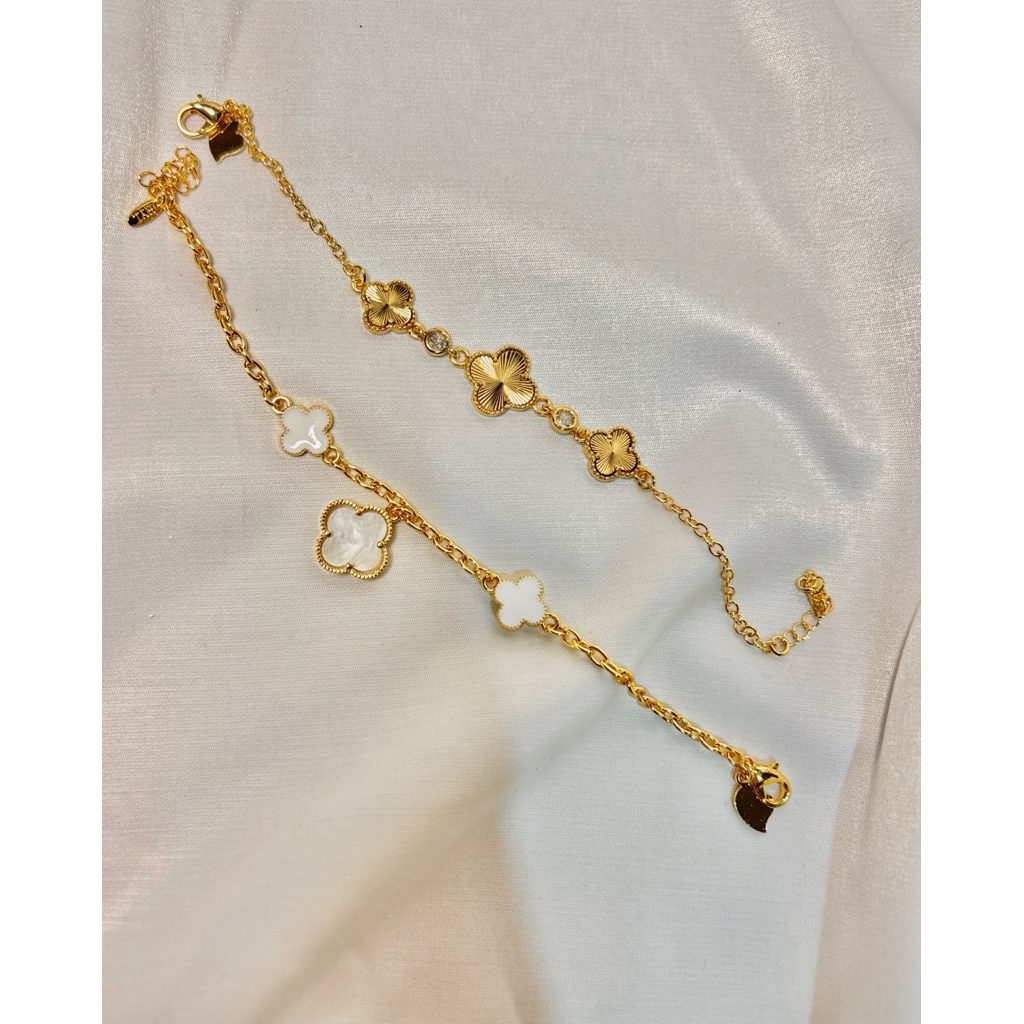 Gelang Rantai Clover Wanita dewasa Xuping Warna Gold dan Putih