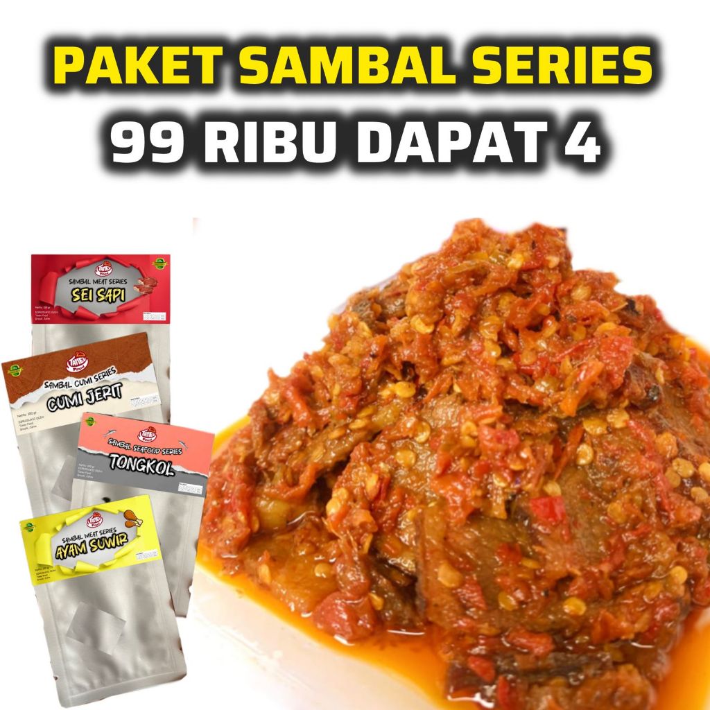 

Paket Hemat Sambal Series Dapat 4 TANEV FOOD - Sambal Meat Series / Sambal Cumi Series / Sambal Seafood Series