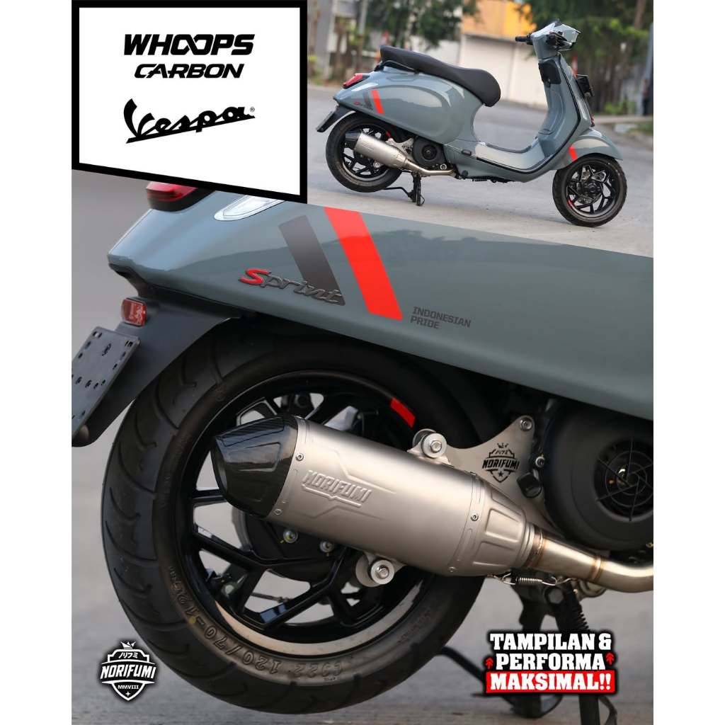 Knalpot Norifumi Whoops Matic Vespa Sprint LX 125 Stainless / Stainless Carbon