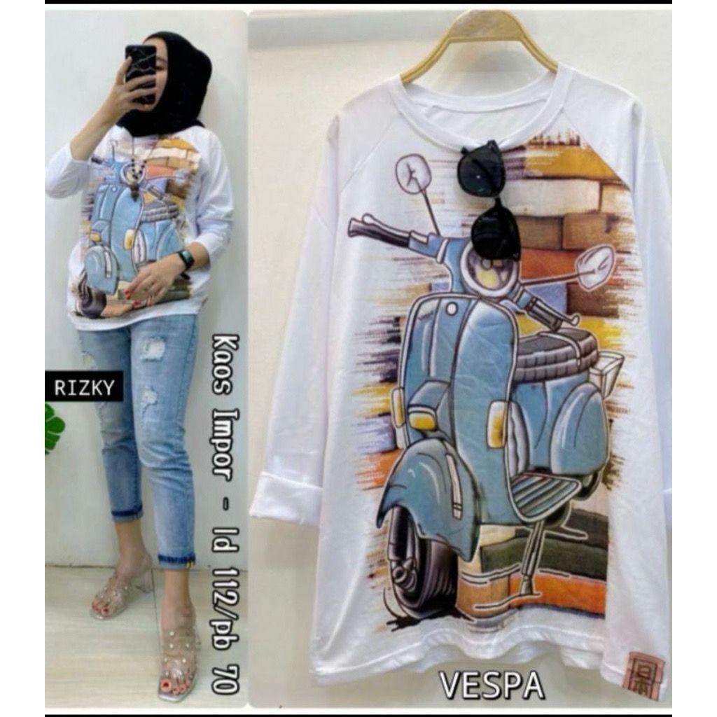 BAJU WANITA KAOS LENGAN PANJANG WANITA KAOS BAJU WANITA BAJU VESPA WANITA SWEATER WANITA ATASAN WANI