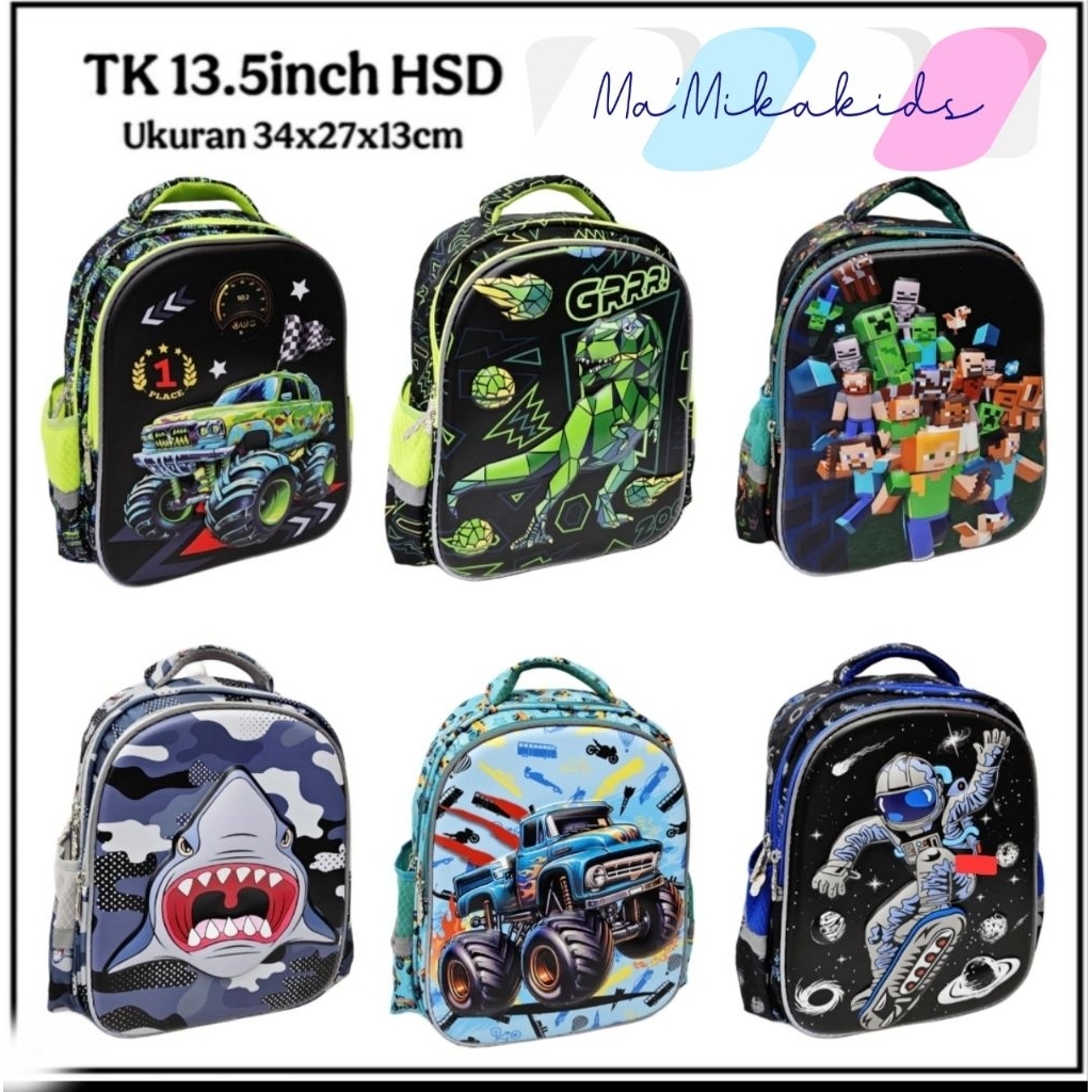 Tas Ransel Sekolah Anak TK Laki Laki Import 13.5"Inch HSD 2 Ruang Penyimpanan