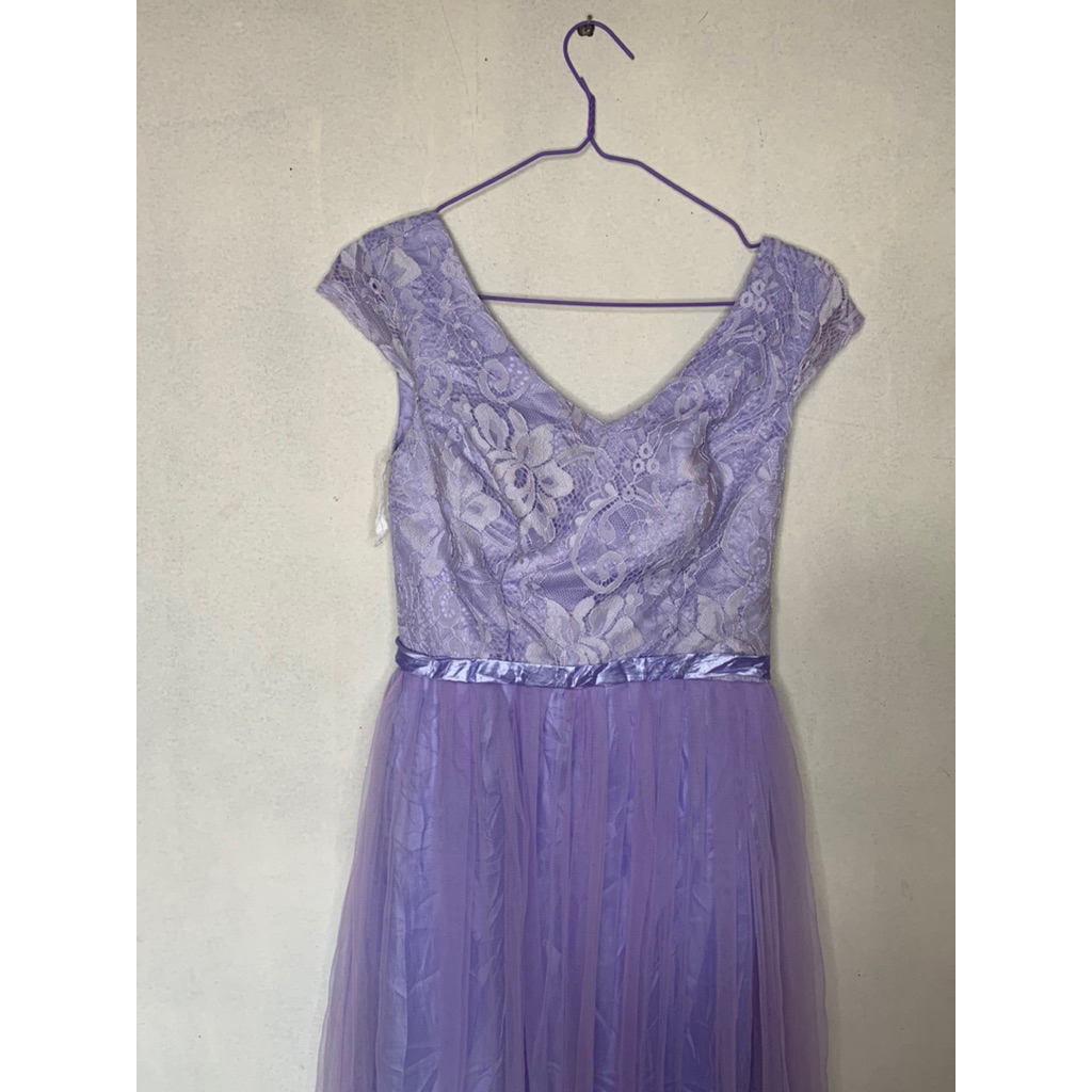 Preloved  - Long Dress Brokat Tulle Ungu Lilac