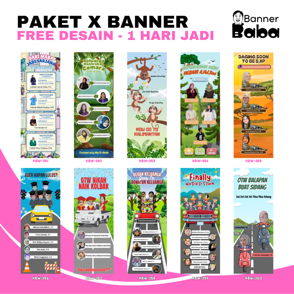 PART 6 - custom X BANNER WISUDA SIDANG FREE Tiang Penyangga FREE DESAIN