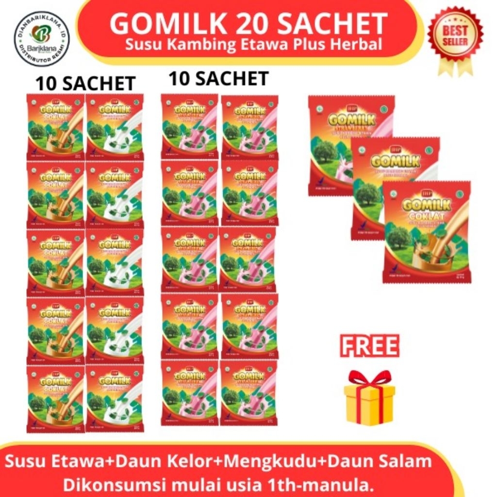 

Gomilk Susu Kambing Etawa Plus Herbal isi 20 Sachet-Herbal BPOM untuk Asam Lambung Masuk Angin
