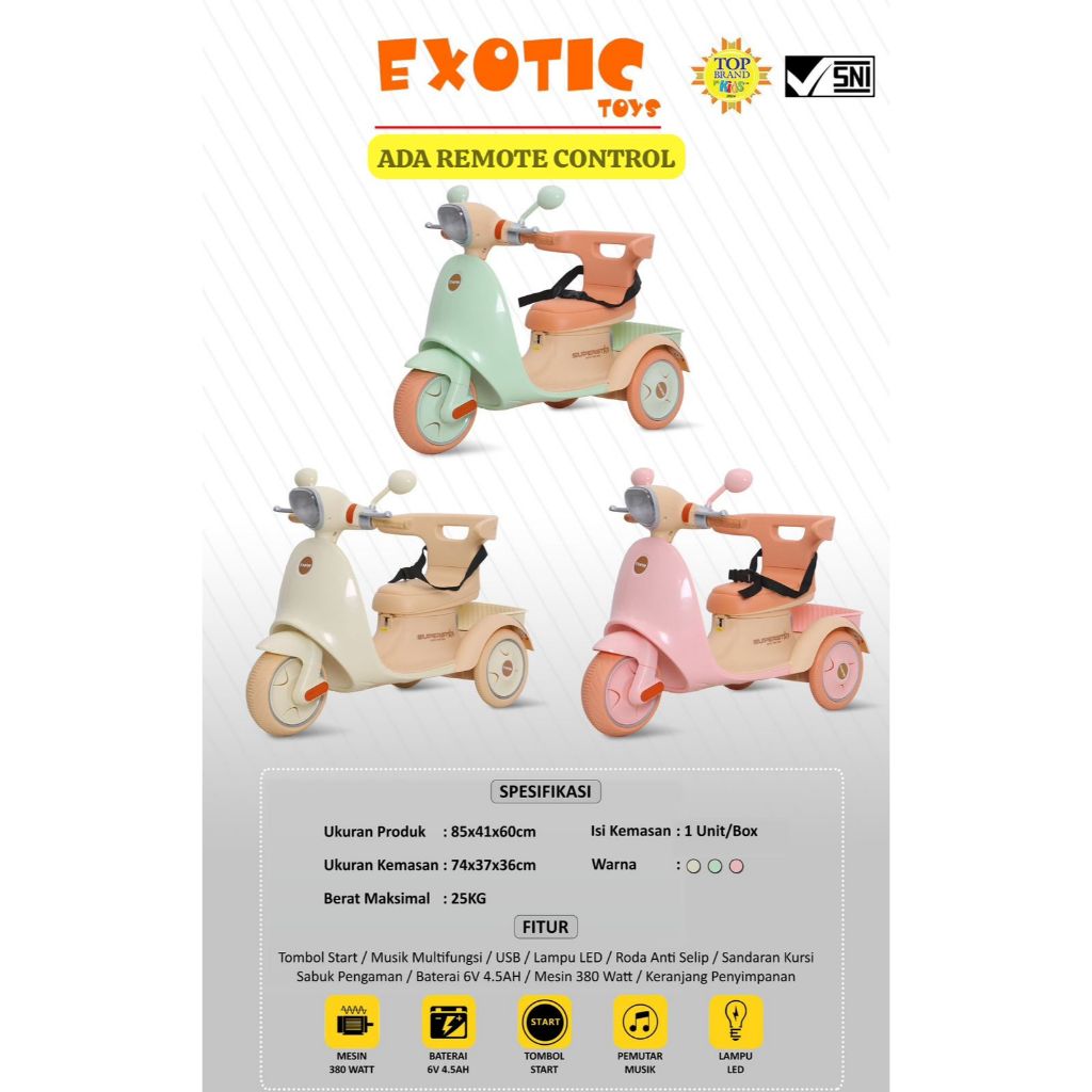 (BATAM) Motor Aki Anak Exotic Vespa DUDU Scoopy Remote Control 2241