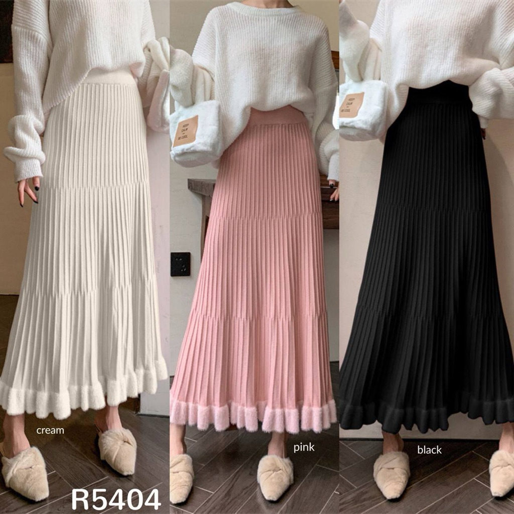 Kimmy Furry Touch Maxi Knit Skirt / Rok Rajut Kombinasi Bulu Wanita R5404