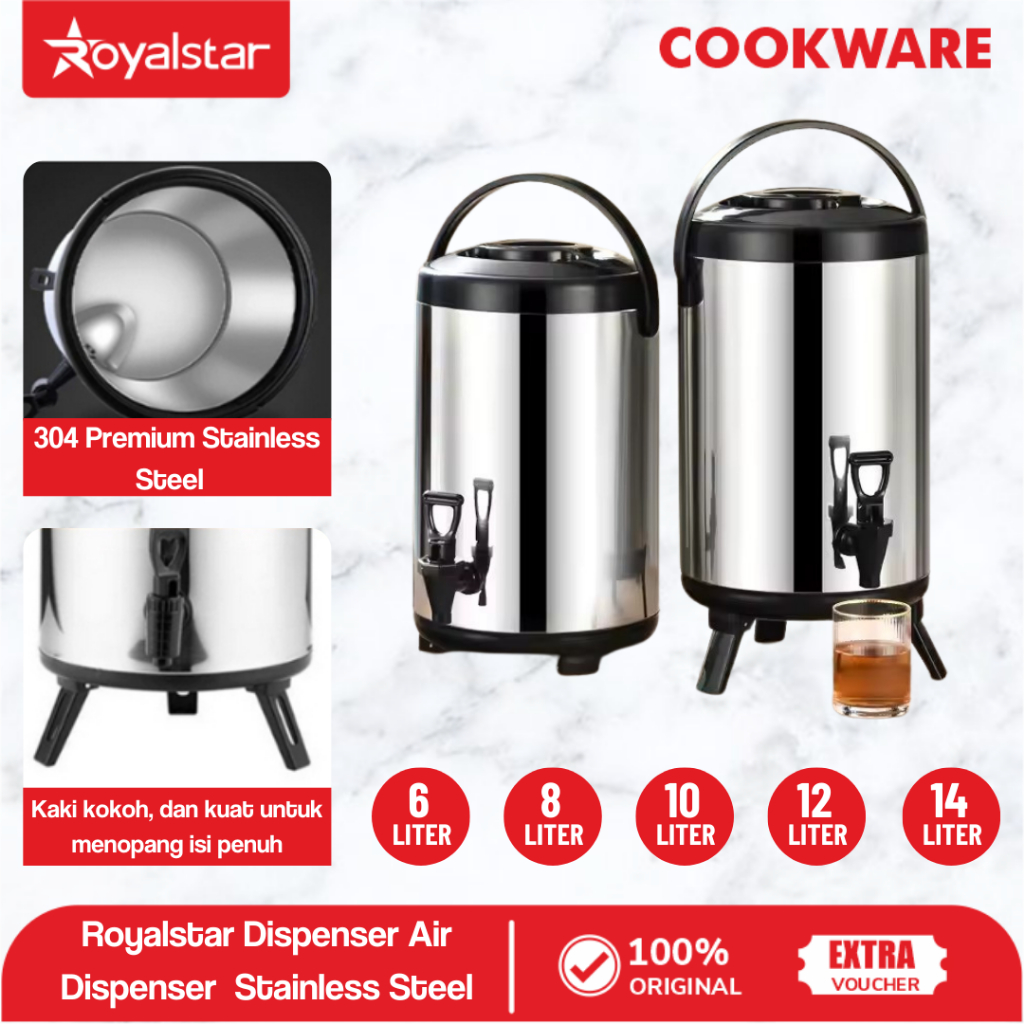 Royalstar Dispenser Air Dispenser Milk Tea Stainless Steel Termos Besar 6L/8L/10L/12L/14L