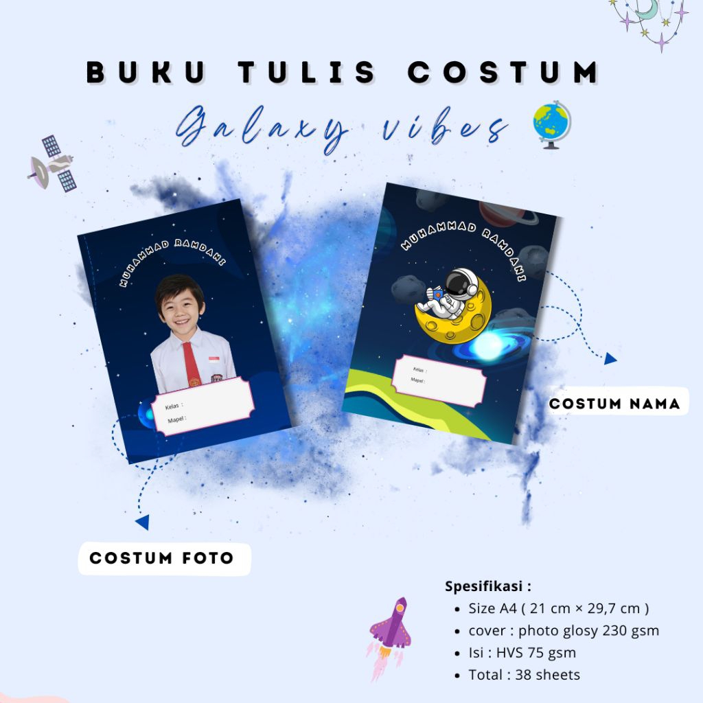 

BUKU COSTUM NAMA & FOTO | BUKU TULIS COSTUM TERMURAH | TEMA GALAXY