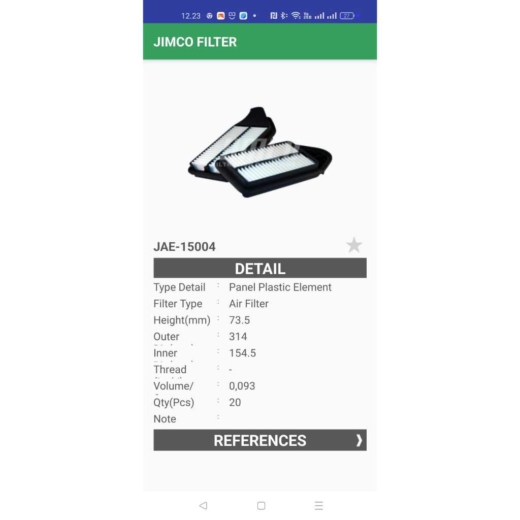 JIMCO AIR FILTER APV ARENA