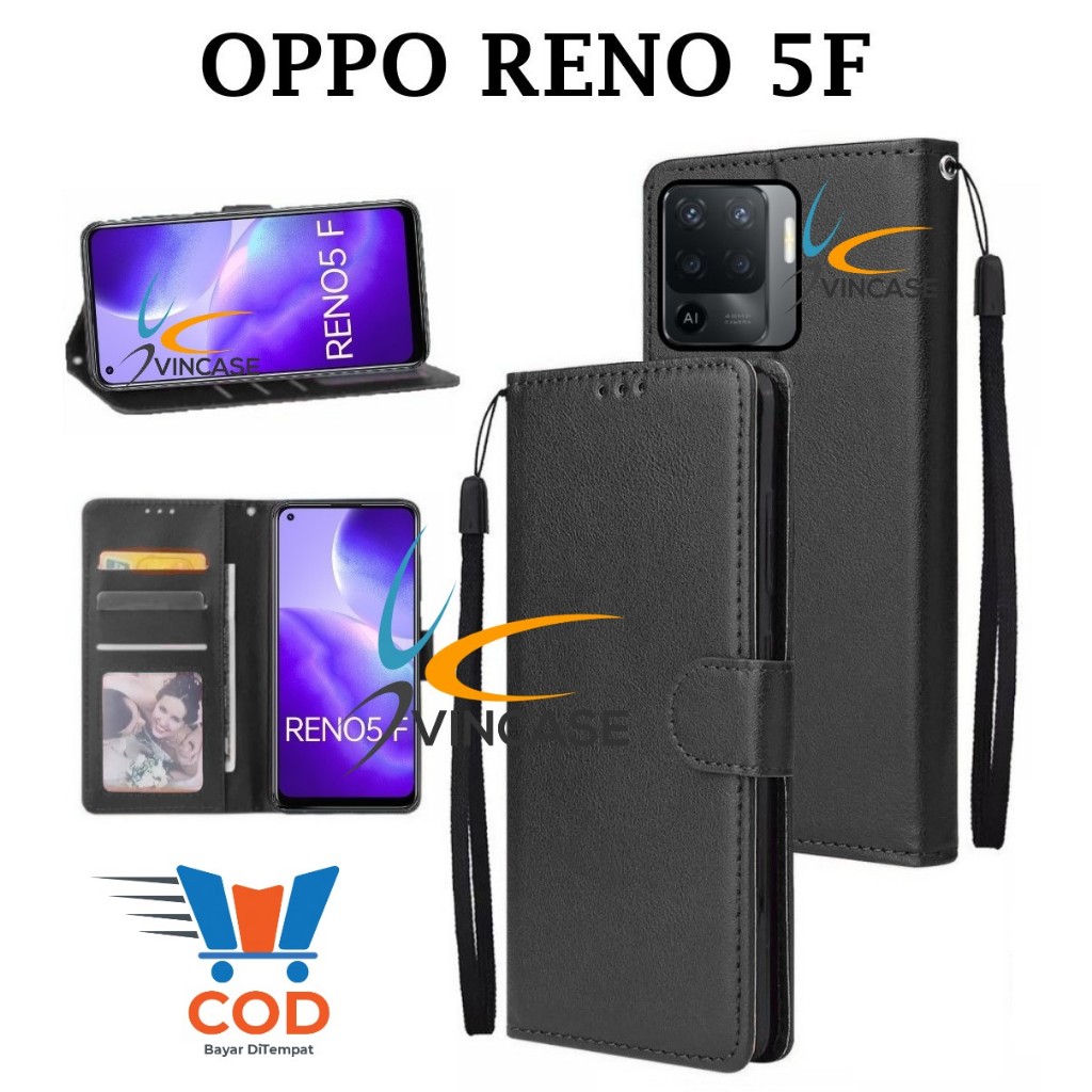 OPPO RENO 5F FLIP LEATHER CASE PREMIUM - FLIP WALLET CASE KULIT UNTUK OPPO RENO 5F - CASING DOMPET |