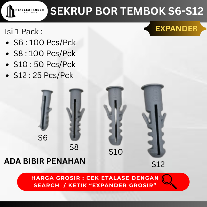 Sekrup Bor Tembok Baut Tembok S6 S8 S10 S12 Expander