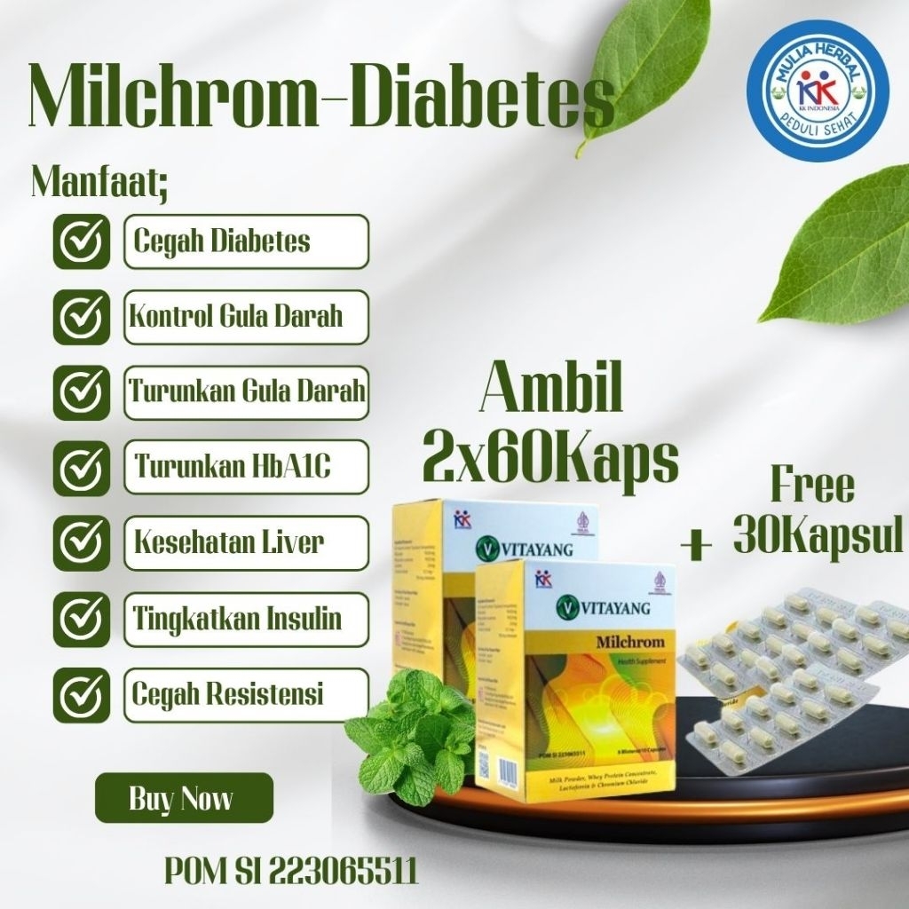 Vitayang Milchrom "2x60Kaps++" HEMAT - Suplemen Herbal Lawan Diabetes+HbA1C - Tingkatkan Imun
