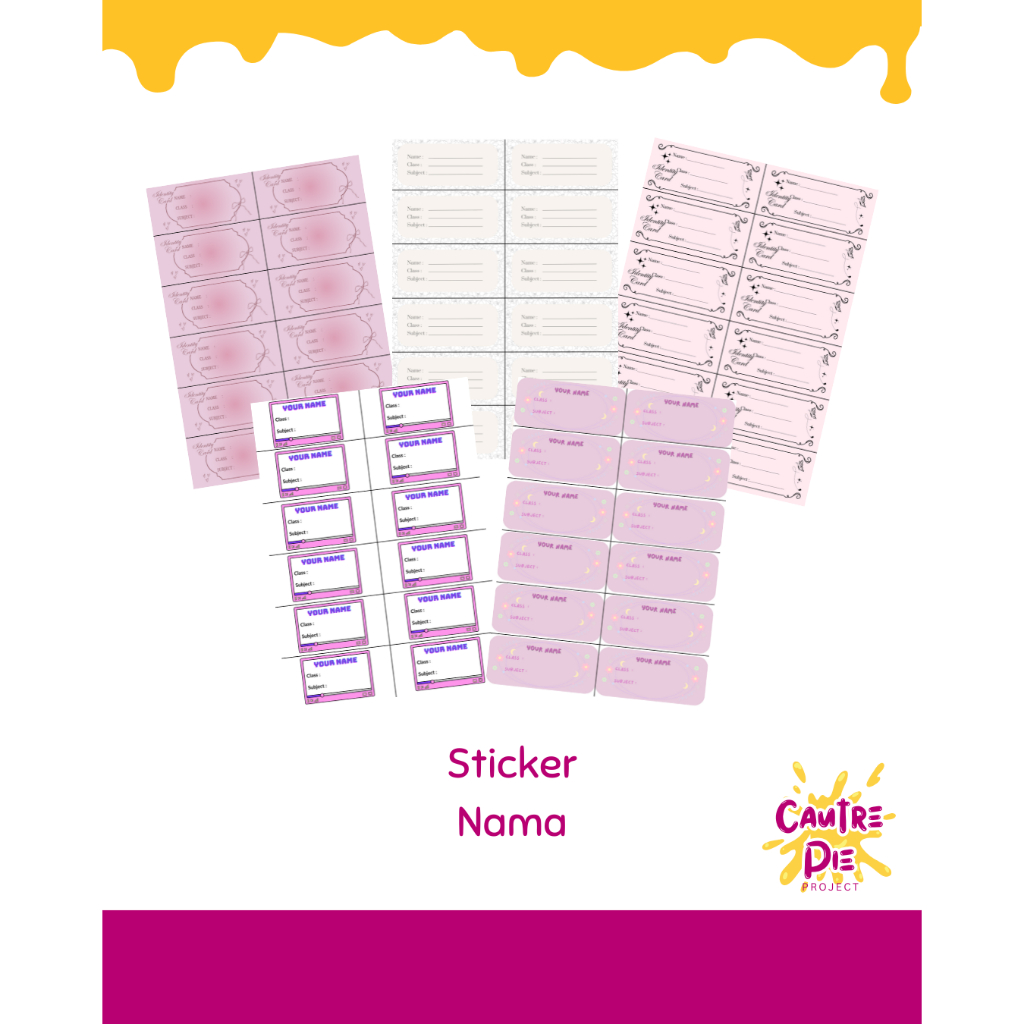 

Sticker Label Nama Custom Buku Tulis Sekolah - Sticker buku aesthetic/sticker label estetik/stiker mata pelajaran mapel - Cautre Pie