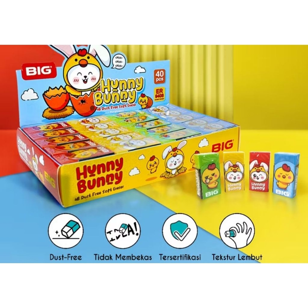 

PENGHAPUS WARNA WARNI LUCU HUNNY BUNNY BIG 1PACK ISI 40PCS