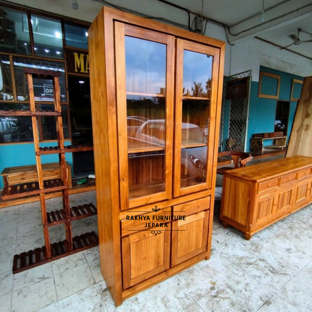 Lemari Buku | Lemari Hias Minimalis Bahan Kayu Jati Berkualitas