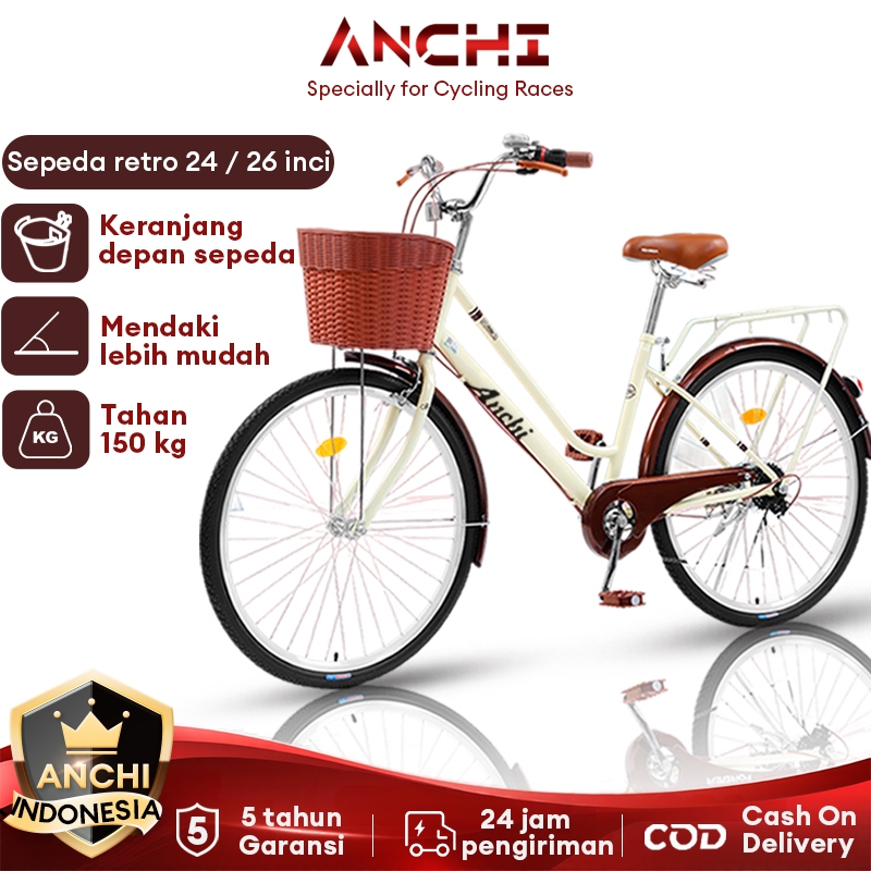 Anchi Sepeda Dewasa ⭐️5 Tahun Garansi⭐️Lipat 24-27.5 Inch Sepeda retro dengan jok belakang