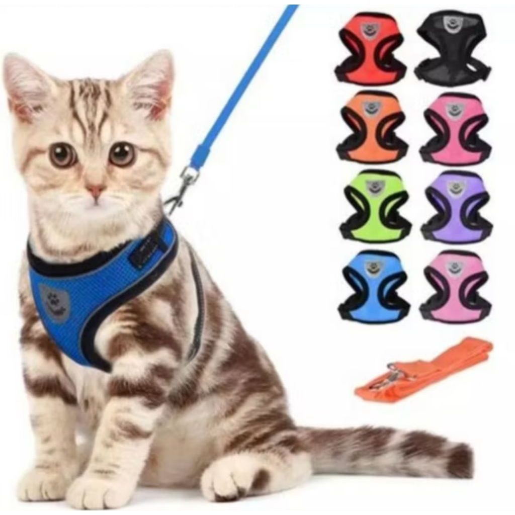 Tali Harnesh Rompi Badan Anjing Kucing - Tali Tuntun Jalan-Jalan Anjing dan Kucing