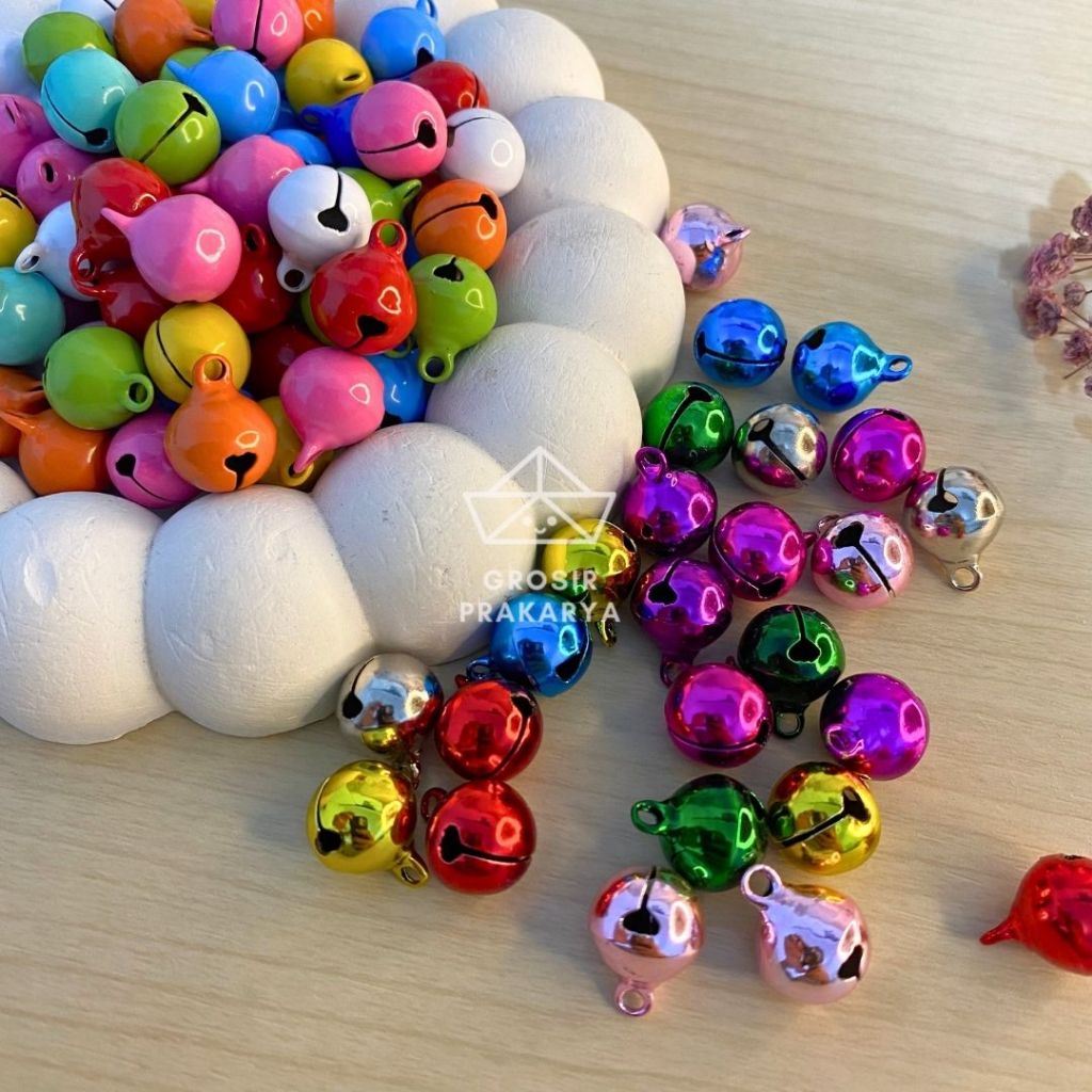 Bandul Lonceng Warna Metalic & Solid Gold Emas 12 mm Ukuran Kecil Polos Hiasan Dekorasi Murah Ganci 