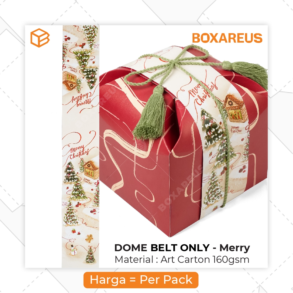Paper Belt Christmas Sleeve Hiasan Box Hampers Natal | TB Dome Belt Merry - Belt Only