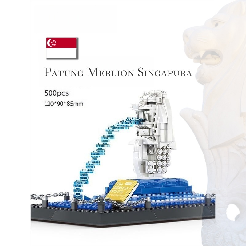 Mainan edukasi Mainan Bricks Patung Merlion Singapore Nano Block Singapore Bricks Bangunan Singapore
