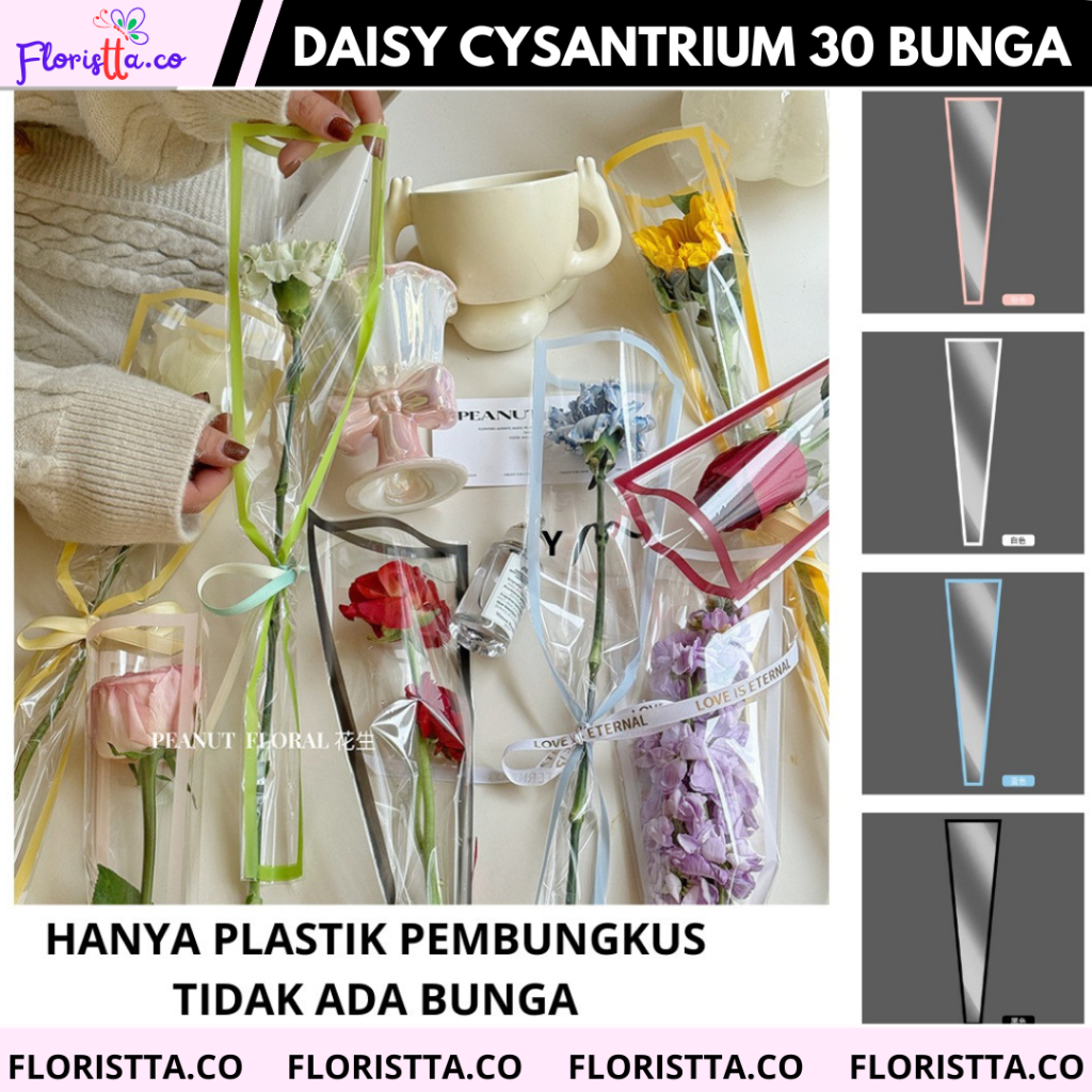 

[ECER 1 PCS] PLASTIK BUNGA MAWAR 1 TANGKAI TRANSPARANT LIST / WRAPPING SINGLE MINI BOUQUET OPP